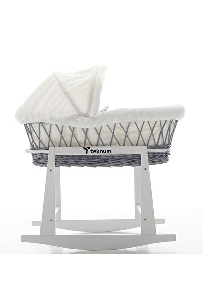 TEKNUM - Wicker Moses Basket with Waffle Mattress and Stand - Grey