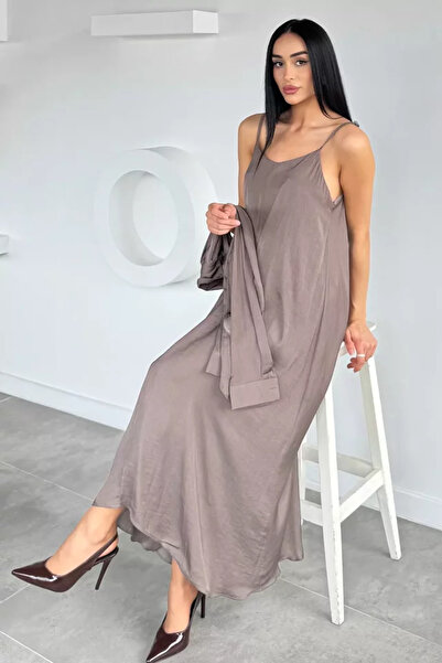 TOZLU Gülseli Women's Shirt and Dress Combination Summer Satin Dress