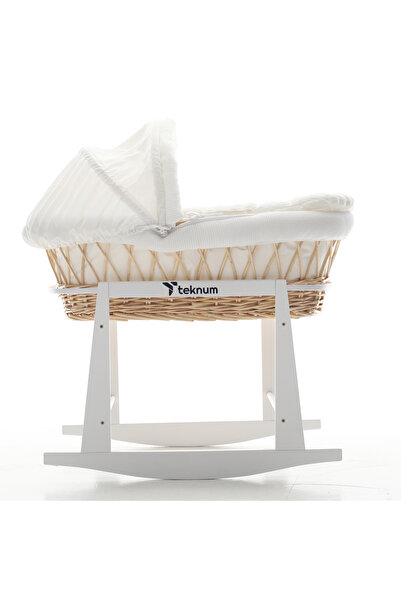 TEKNUM - Wicker Moses Basket with Waffle Mattress and Stand - White