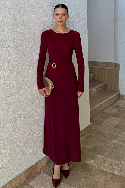 TOZLU Women's Waist Buckle Dress