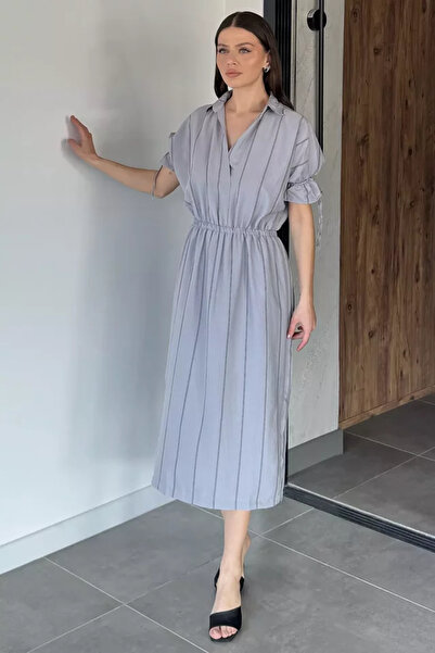 TOZLU Rochie cu mânecă scurtă, cu elastic în talie și model în dungi