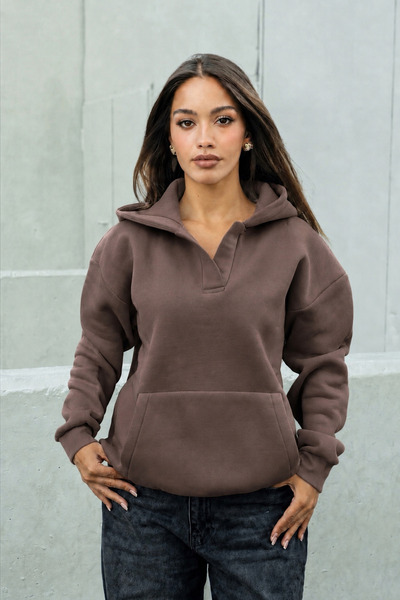 DI LORIA Women's Brown Hooded Oversize Sweatshirt with Kangaroo Pocket, Baby ...