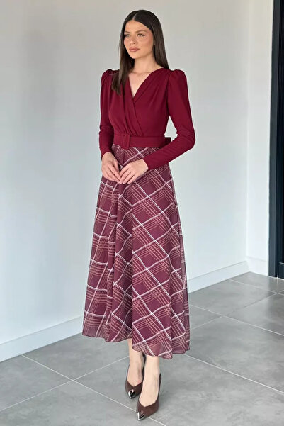 TOZLU Women's Double Breasted Collar Skirt Chiffon Dress