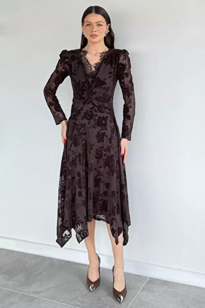 TOZLU Women's Wearable Lined Flocked Printed Dress