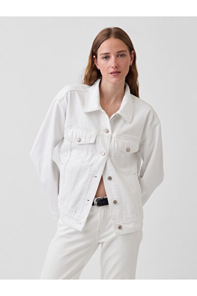 GAP Kadın Beyaz Oversized Icon Denim Ceket