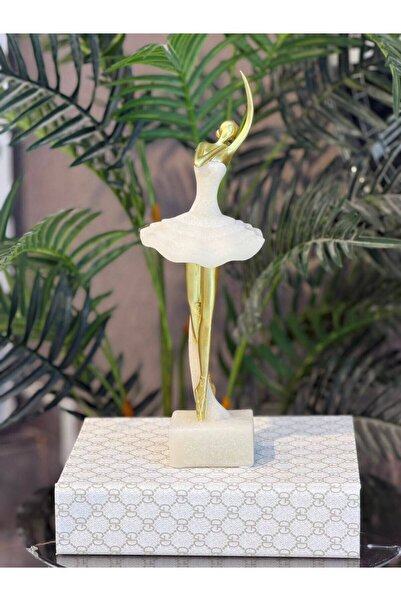 Hinora Home Mermer Dekoratif Balerin Biblo – Gold Detaylı Beyaz Elbiseli Zari...