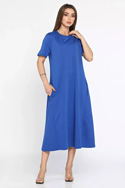 TOZLU Crew Neck Short Sleeve Dress with Pocket Detail