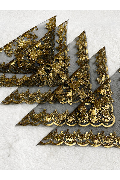ELYNA Siyah Gold Simli 10lu Halay Mendili , Gelin Damat Düğün Kına Sünnet Söz...