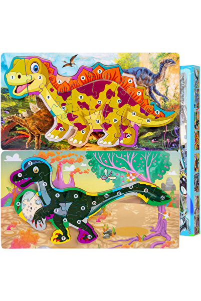 OtherMax Puzzle din lemn Montessori pentru copii, Dinozaur și Numărare, 20 de...