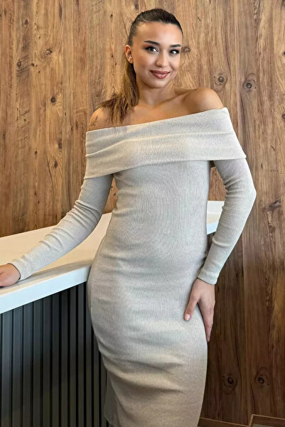 TOZLU Madonna Collar Long Sleeve Ribbed Knit Dress