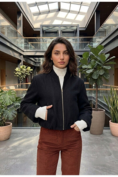 Lovely butik Kadın Astarlı Kaşe Bomber Ceket - Eteği ve Bileği Lastikli Fermu...