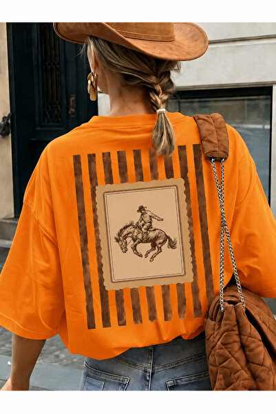 OVER HEAD Women's Retro Cowboy Printed Oversized T-Shirt