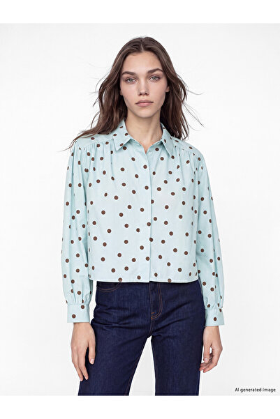 LC Waikiki Lcw Modest Blue Polka Dot Poplin Women's Shirt