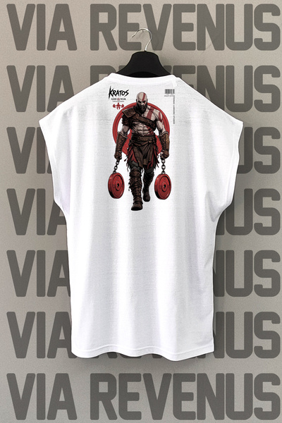 Vordevia God of Warrior Gym Back Printed Zero Sleeve Crew Neck Sports Tshirt