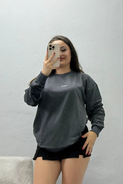BELENDİR Women's Printed 2 Thread Sweatshirt Anthracite