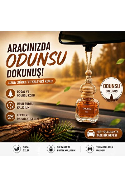 Odunsu Dokunuş Askılı Araç Oto Parfümü 5 ml - Uzun Süre Kalıcı Cam Şişe Araç Kokusu - Dikiz Aynası Oto Parfümü