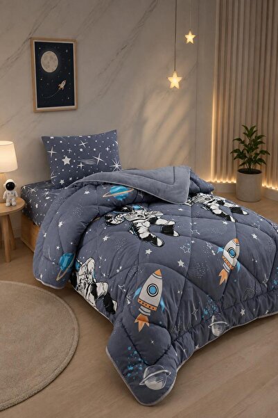 zenginhome Tek Kişilik Çarşaflı Astronot Desenli Çift Taraflı Wellsoft Uyku S...