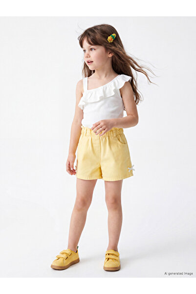 LC Waikiki Peak New Season Yellow Girls' Gabardine Shorts