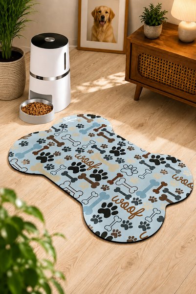 ZNG design home Cat and Dog Bone Shaped Food Mat with Non-Slip Base, Washable...