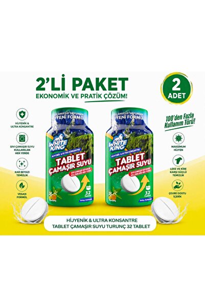 White King Çamaşır Suyu Tableti Hijyenik Ultra Konsantre 32 x 2 64 Tablet Turunç