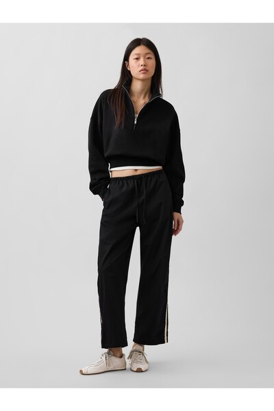 GAP Kadın Siyah Organik Pamuk Poplin Relaxed Easy Çizgili Pantolon