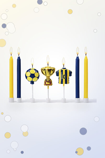 Işıltı Balon Dükkanı Sarı Lacivert Mum Seti 7'li Futbol Temalı Pasta Mumu Doğ...