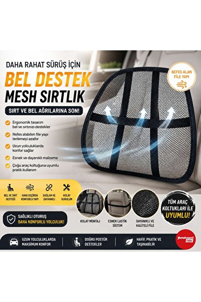 Ortopedik Bel Destekli Mesh Araç Koltuk Sırtlığı – Nefes Alan Ergonomik Bel Yastığı – Tüm Araçlara Uyumlu