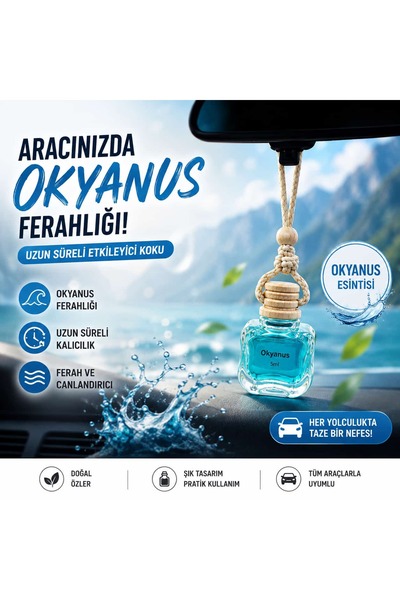 Okyanus Esintisi Askılı Araç Oto Parfümü 5 ml - Uzun Süre Kalıcı Cam Şişe Araç Kokusu - Dikiz Aynası Oto Parfümü