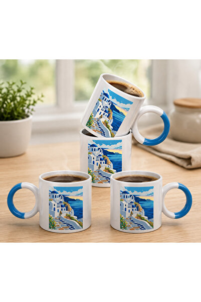 LADİJİTAL BASKI ÇÖZÜMLERİ Bodrum Series Blue Handled Letter 2-Piece Cups