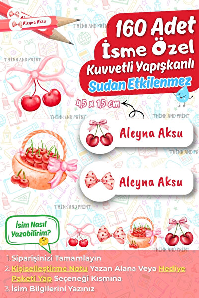 Think And Print Kişiye Özel Okul İsim Etiketi 160 Adet Kalem Defter İsimli Et...