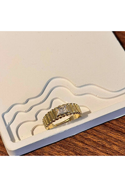 F&I FLORAL İSTANBUL Rectangular Detailed Stone Ring - Adjustable