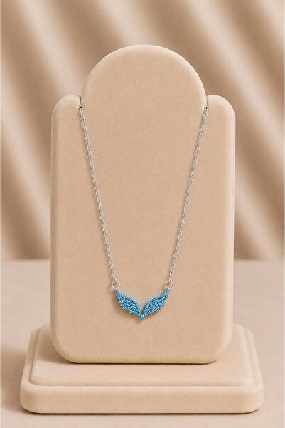 mdm style Silver Necklace with Blue Stone and Angel Wing Figure