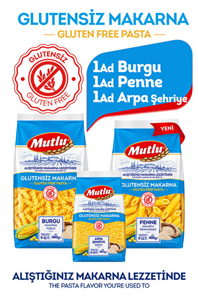 Mutlu Makarna 3'lü Glutensiz Makarna Serisi 3*400g / Penne - Burgu - Arpa Şeh...