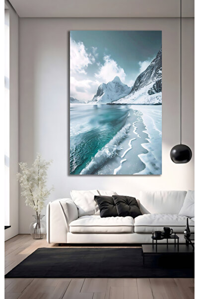 Evnora Home Decor Cam Tablo Dağ Manzarası – Karlı Dağlar ve Buzul Gölü Manzar...