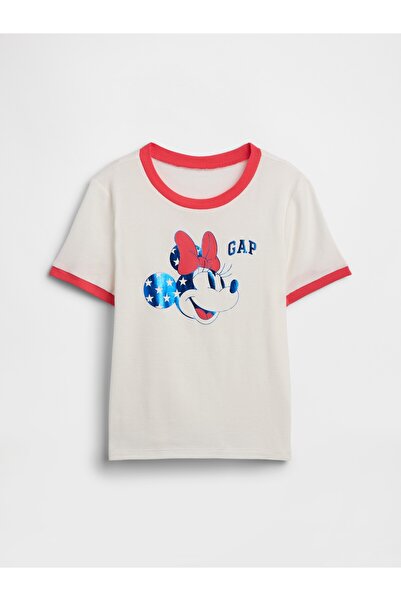 GAP Kız Çocuk Beyaz Disney Minnie Mouse Ringer T-Shirt