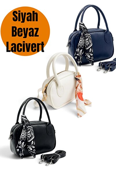 Morlex Black - White - Navy Blue Set of 3 Mini Hand & Shoulder Bags - Faux Le...
