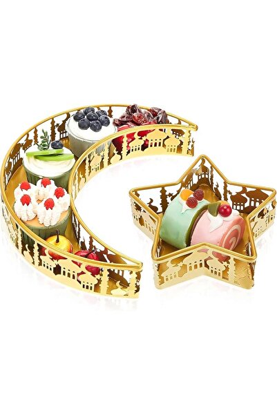 GENERAL 2-Piece Ramadan Serving Tray Set Moon and Star Shaped for Eid Mubarak...