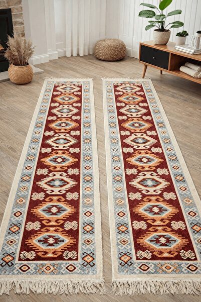 Horecahome Covoare Tradiționale 1+1, dimensiune 60 x 200 cm, Roșu și crem, mo...