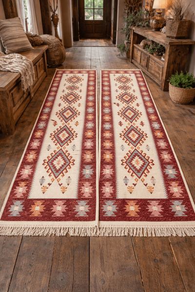 Horecahome Covoare Tradiționale 1+1, dimensiune 60 x 300 cm Roșu și crem, mod...