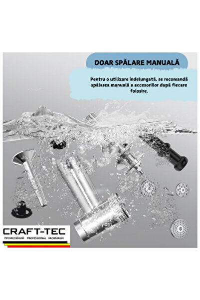 OEM Masina de tocat carne profesionala Craft-Tec® MK-12, 4000W, 250 Kg/h, inox, reductor in baie de ulei