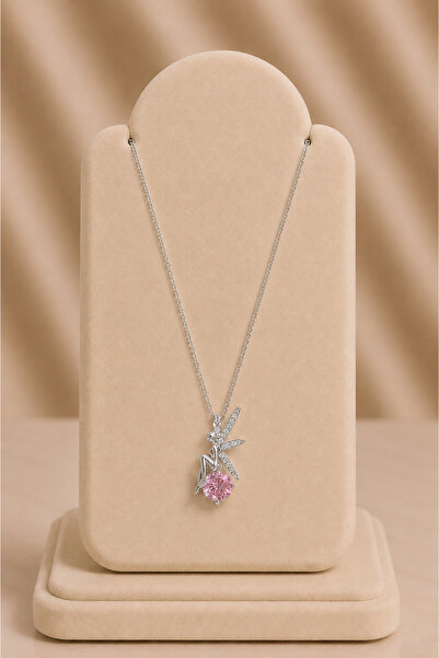 mdm style Silver Necklace with Pink Stone Figure