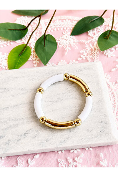 FLAWSOME JEWELRY STORE Elastic Beaded Gold Detailed Bracelet Summer Accessory