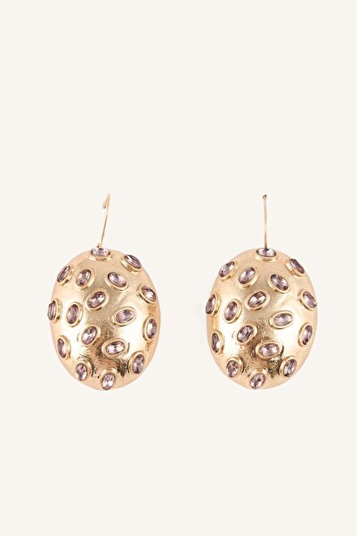 DeFacto Women's Purple Stone Detailed Oval Dangle Gold Color Earrings I1598Axns