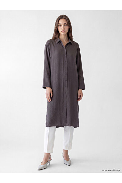 LC Waikiki Lcw Modest Anthracite Modal Blend Oversize Women's Shirt Tunic