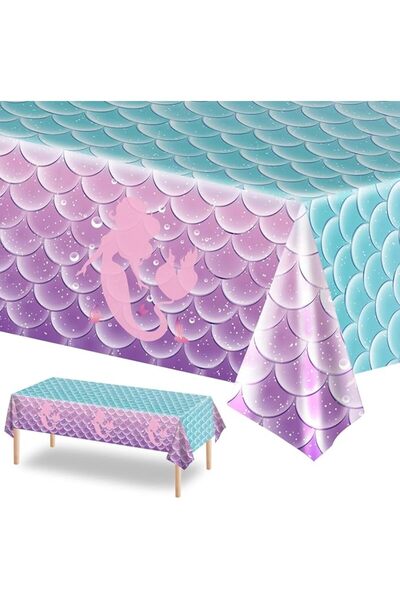 GENERAL Disposable Tablecloth, Mermaid Theme Birthday Party Favors, Plastic T...