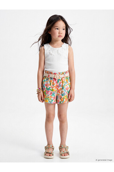 LC Waikiki Sparkling Choices Floral Girls Shorts and Belt from Shining Store