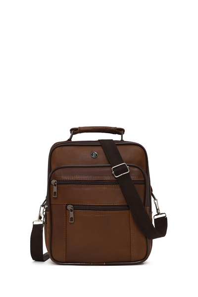 Derimod Men's Tan Long Strap Leather Handbag 24Sbd400018