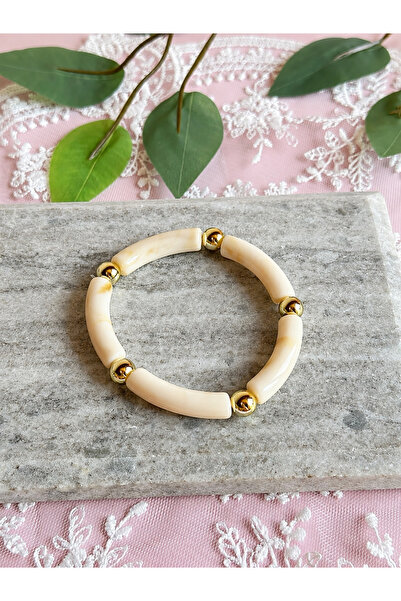 FLAWSOME JEWELRY STORE Elastic Beaded Gold Detailed Bracelet Summer Accessory