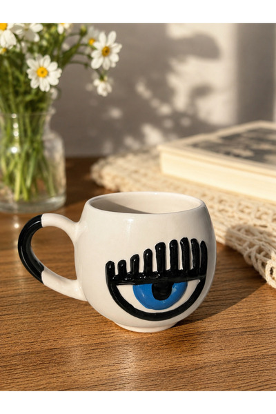Kotium Ceramics Göz Kupa 3D Özel Kabartmalı Tamamıyla El Yapımı Seramik Kupa