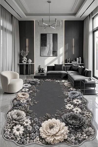 Soyut Desenli Yıkanabilir Kaymaz Taban Dijital Baskı Salon Halısı